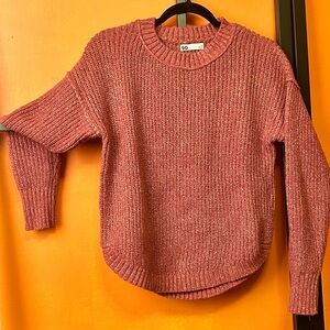 Dusty Rose Chunky Knit Sweater Cozy Cropped Pullover Soft Girl Aesthetic S
